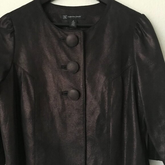 INC International Concepts Metallic Brown Crop Leather Jacket - Picture 5 of 12